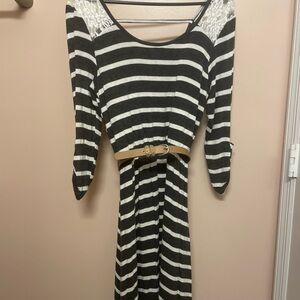 Vanity Gray and White Striped Midi Dress